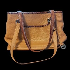Brighton Avaline Brown Pebbled Leather Shoulder Bag, With Crock Motif Straps.